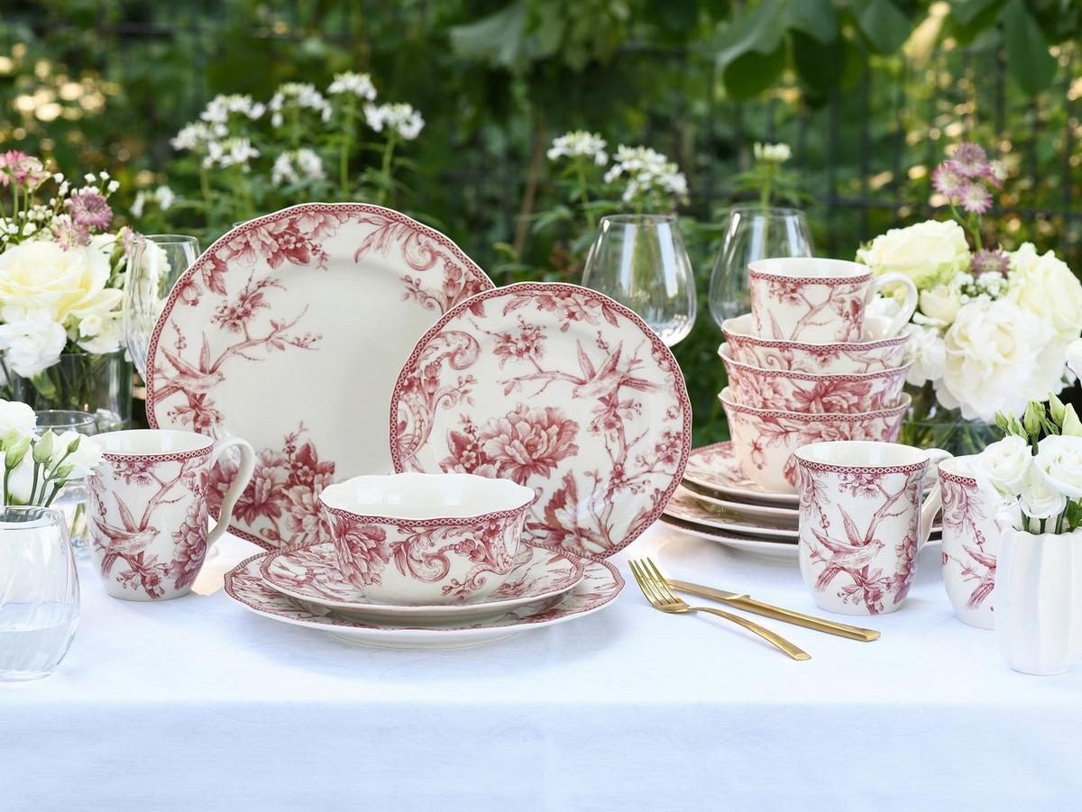SERVICIU DE MASĂ COMPLET 24777 ADELAIDE ROT KOMBI - alb/bordo, Basics, ceramică - Creatable