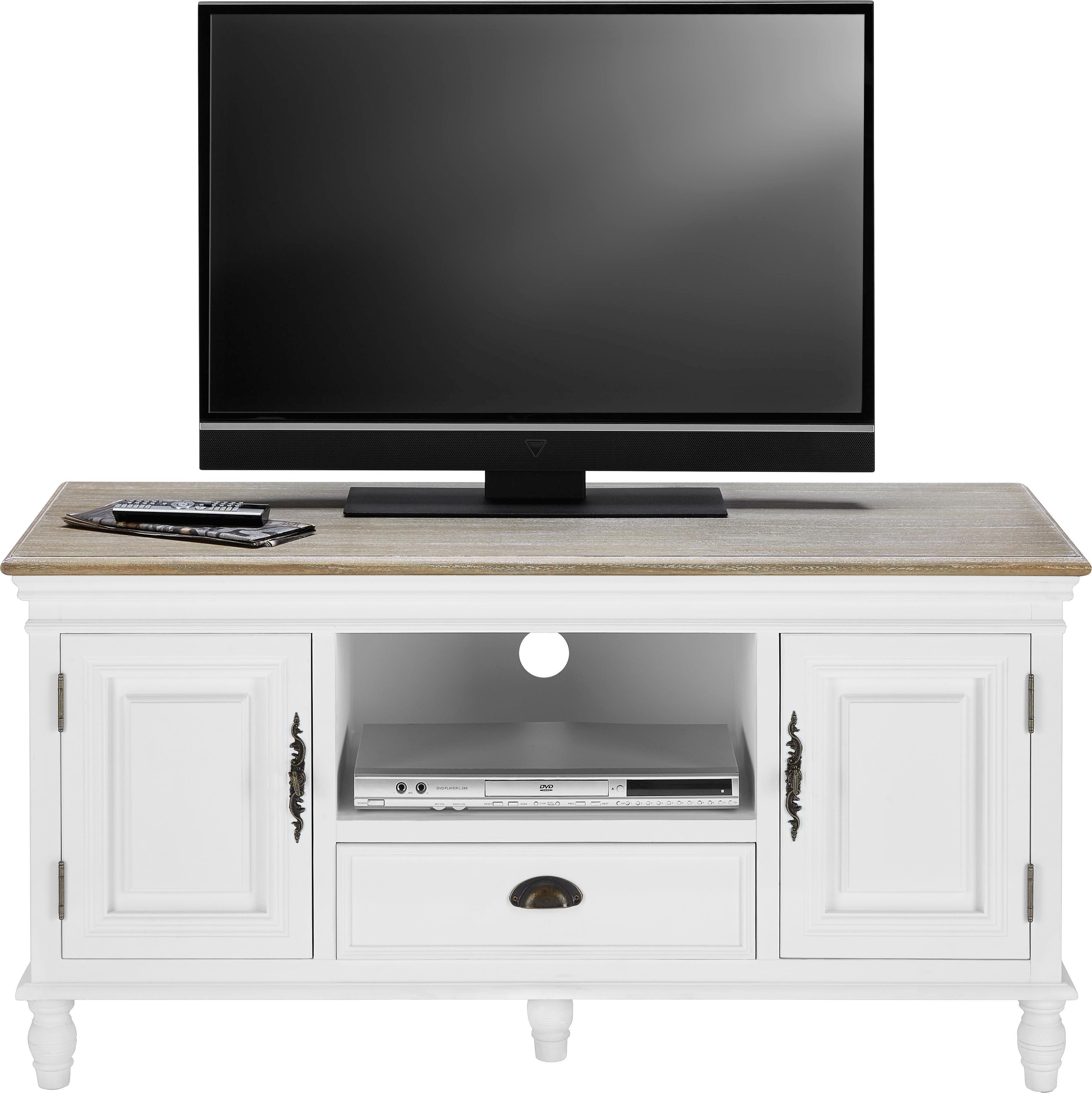 TV-Element in Weiß 'Claudia Vintage' - Messingfarben/Weiß, KONVENTIONELL, Holz/Metall (120/49/61cm) - Bessagi Home