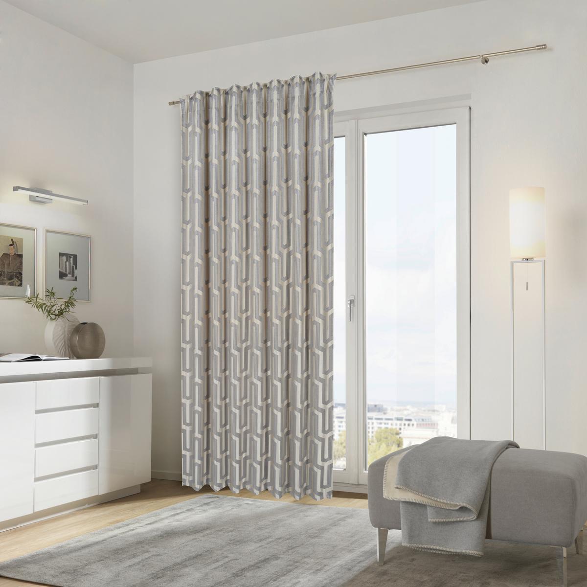 ZASŁONA GOTOWA MALFOY - beżowy/kolor srebrny, Design, tkanina (140/245cm) - Dieter Knoll