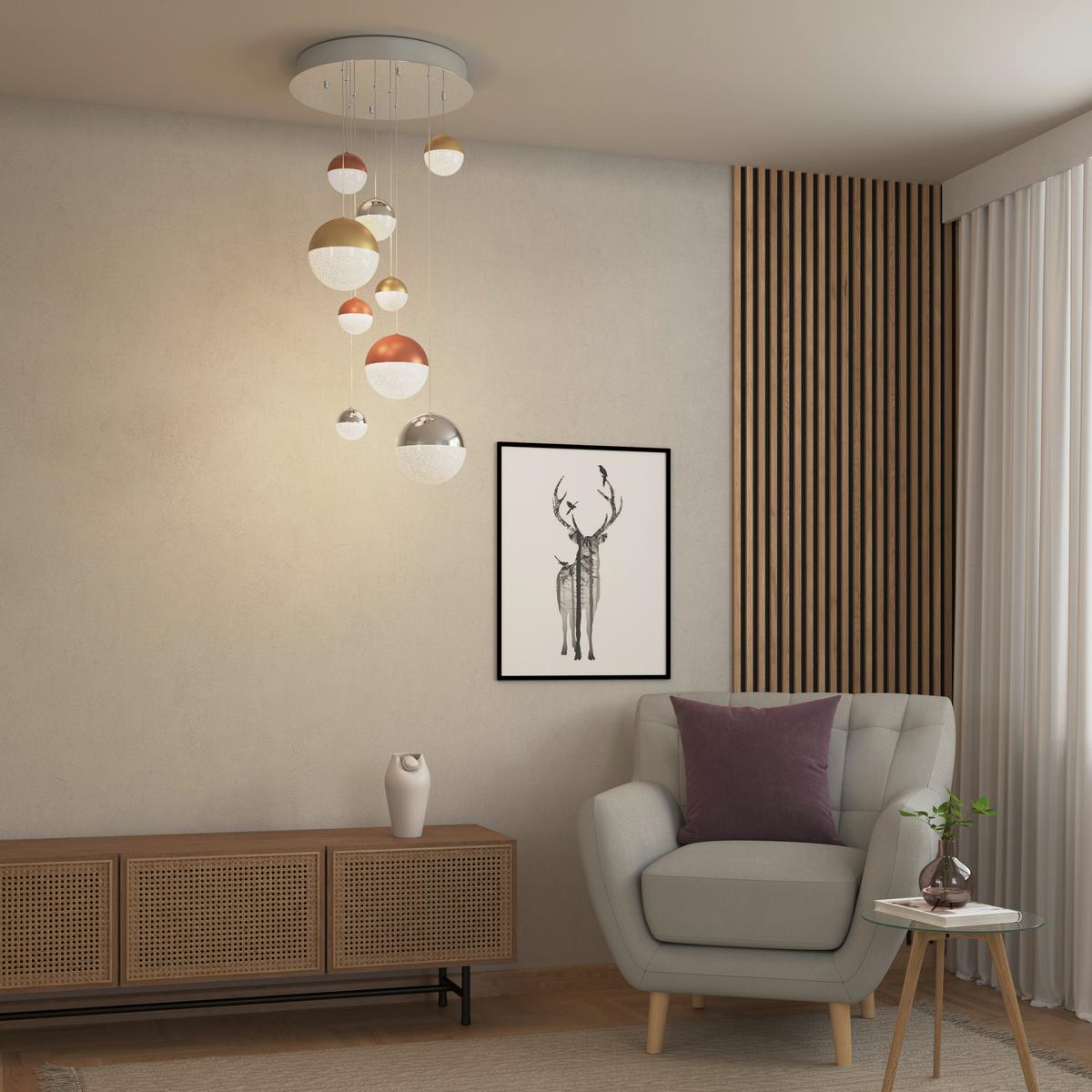 LAMPA WISZĄCA LED STAFFORD *DK* - kolor mosiężny/kolor chromowy, Basics, metal (50/150cm) - Dieter Knoll