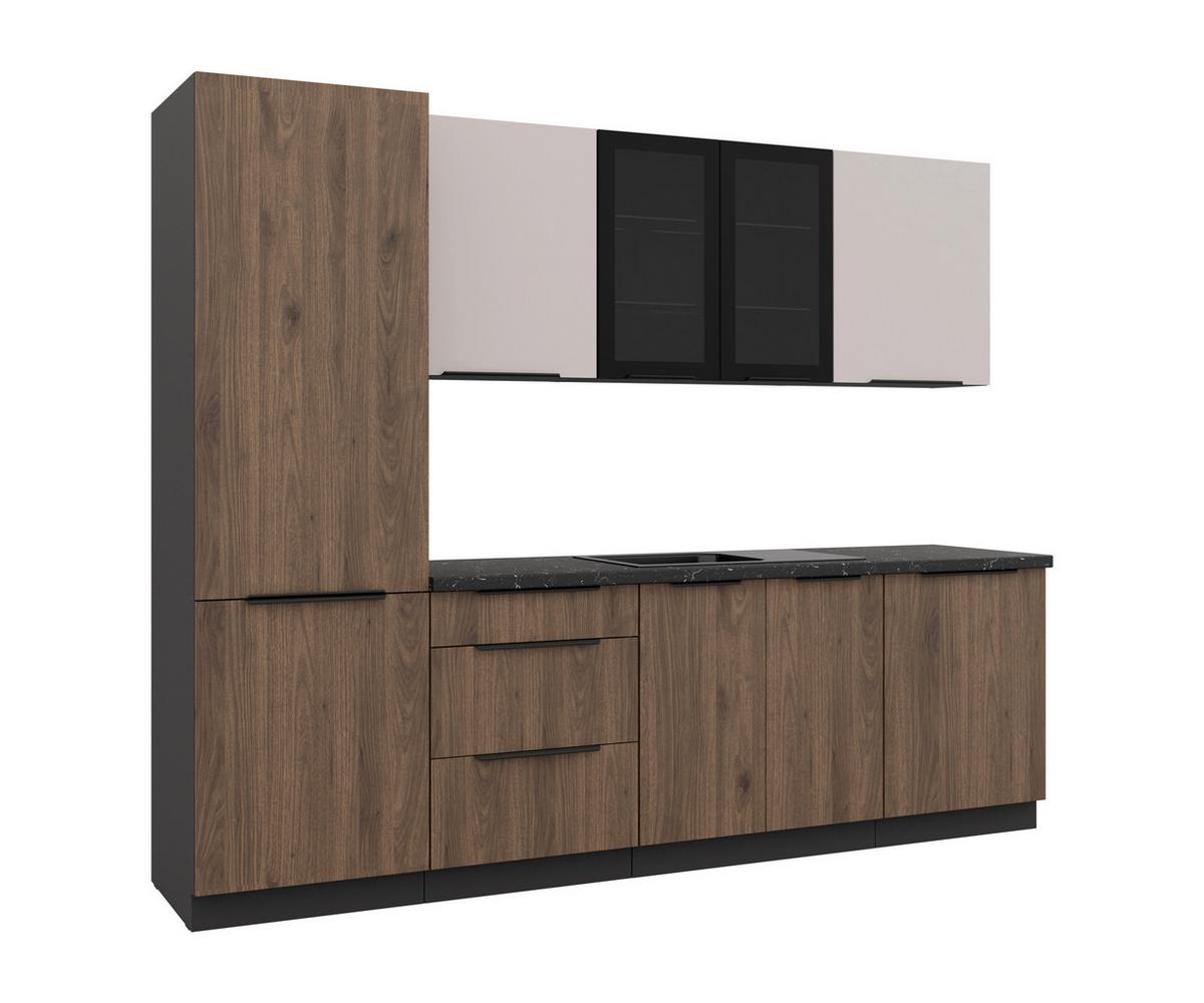 Blok Kuhinja Monza/arona - kašmir/boja orahovog drveta, Moderno, staklo/metal (260/210/60cm) - Modern Living