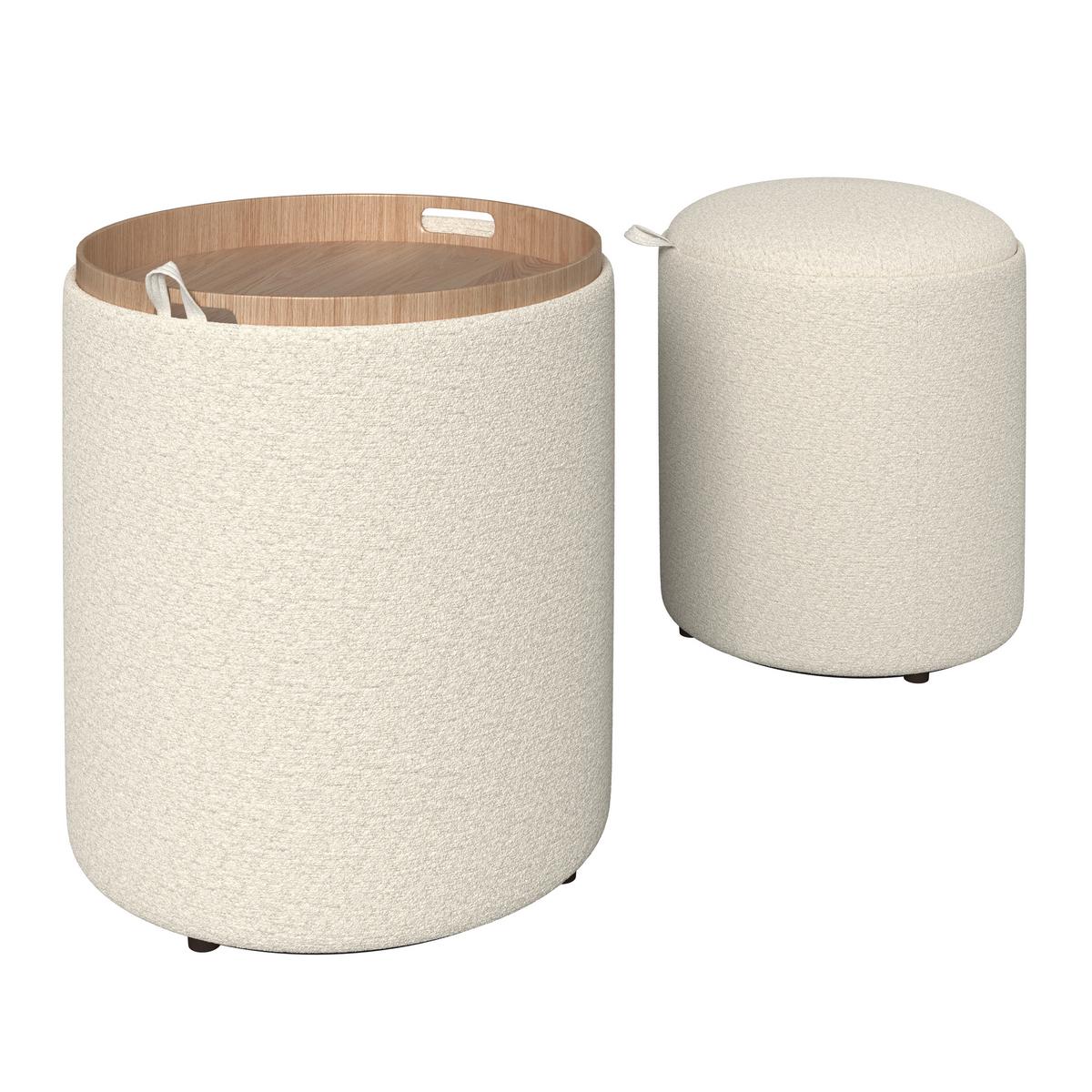 Hocker Set Melanie Bouclé Weiß - Weiß, MODERN, Holzwerkstoff/Textil (44cm) - Bessagi Home