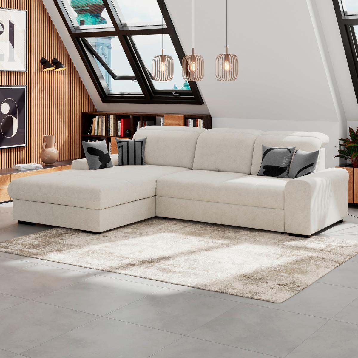 Kutna Garnitura Malaga - crna/boje bjelokosti, Konvencionalno, tekstil/drvo (203/286cm) - Ondega