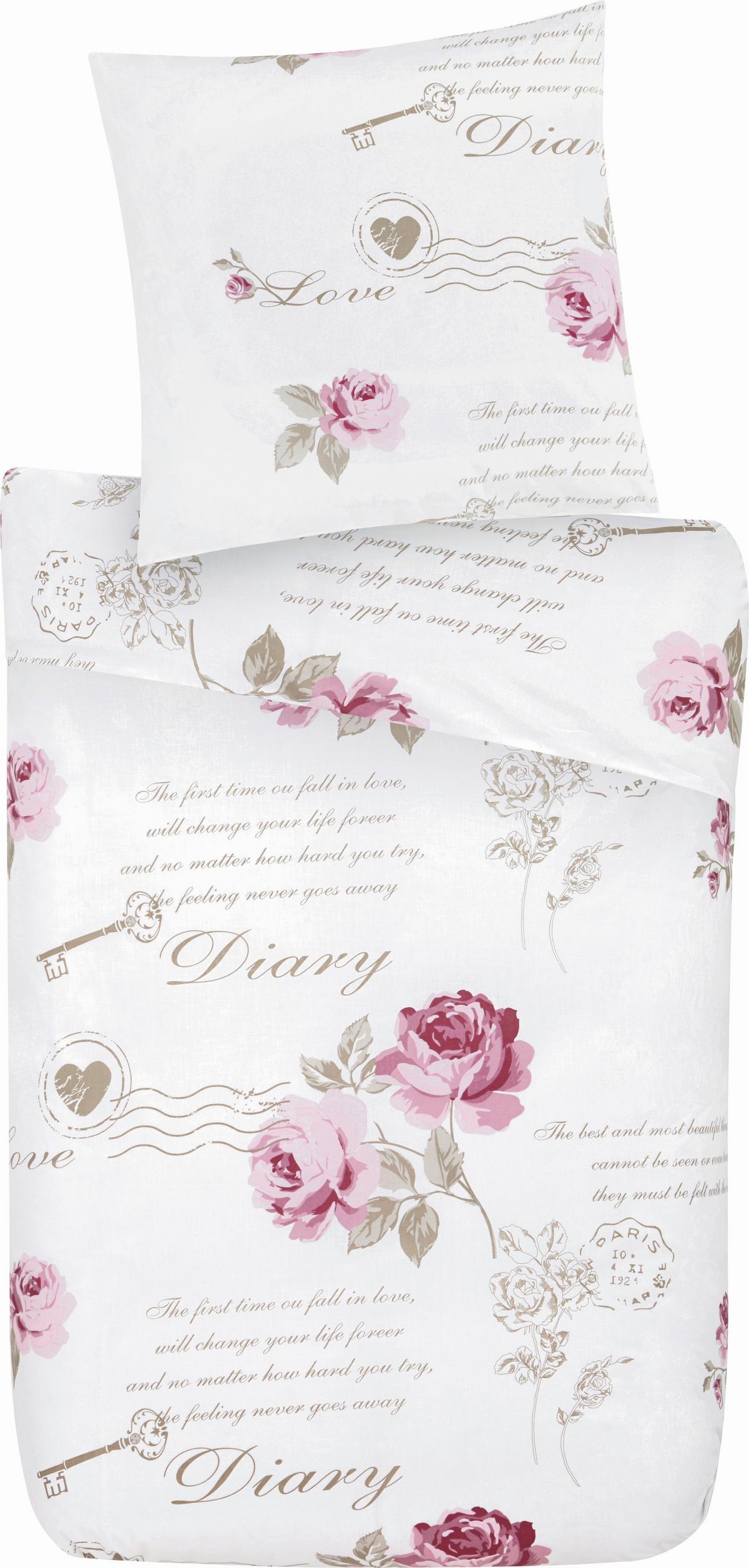 Bettwäsche Diary Rose ca. 135x200cm - Weiß, ROMANTIK / LANDHAUS, Textil (135/200cm) - Modern Living