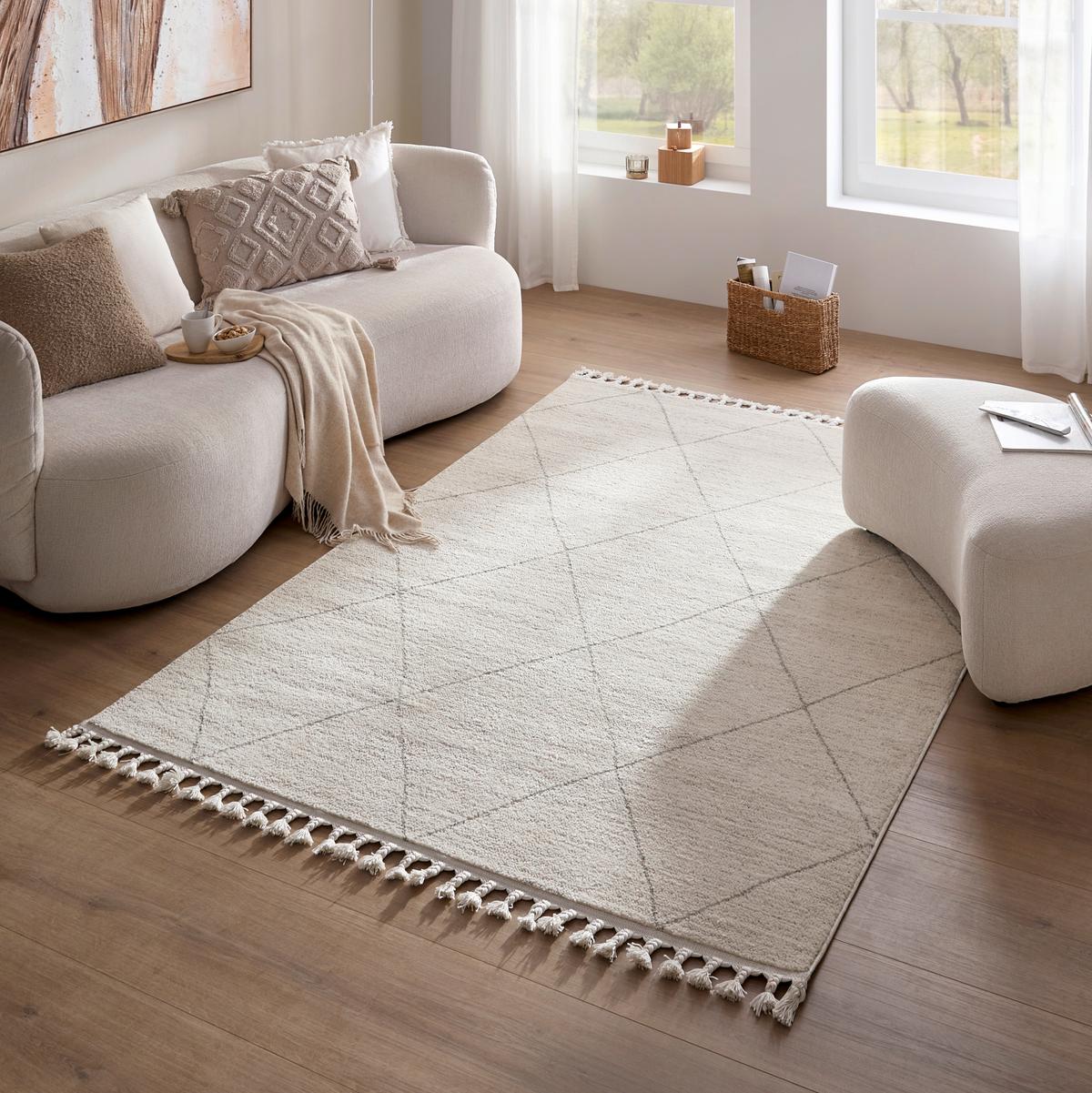 Webteppich Adjer 4 Elfenbein/Grau ca.190x290cm - Alabasterfarben/Hellgrau, MODERN, Textil (190/290cm) - Mömax