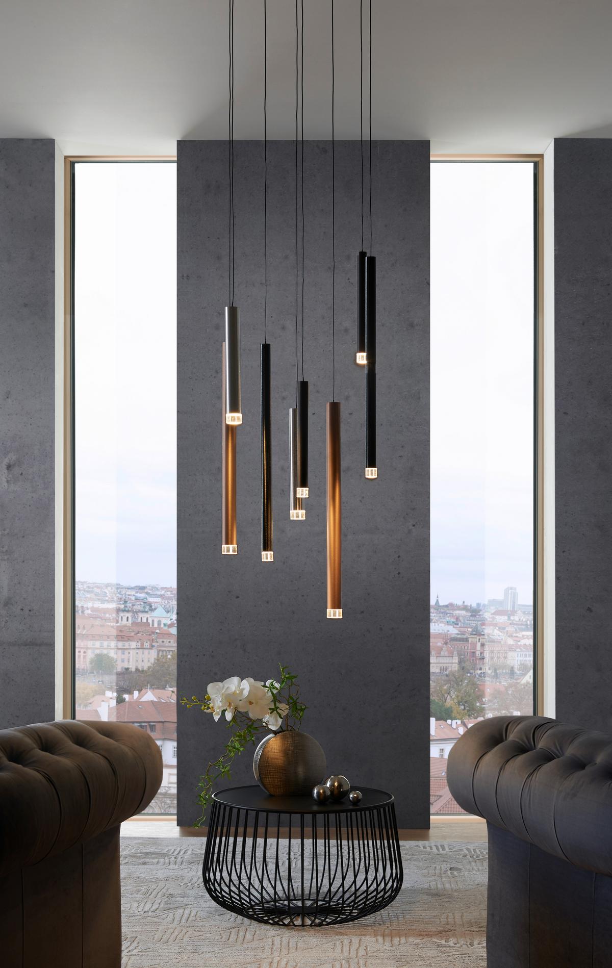 LAMPA WISZĄCA LED G93763/20 CEMBALO - czarny/kolor aluminiowy, Design, tworzywo sztuczne/metal (40/25/180cm)