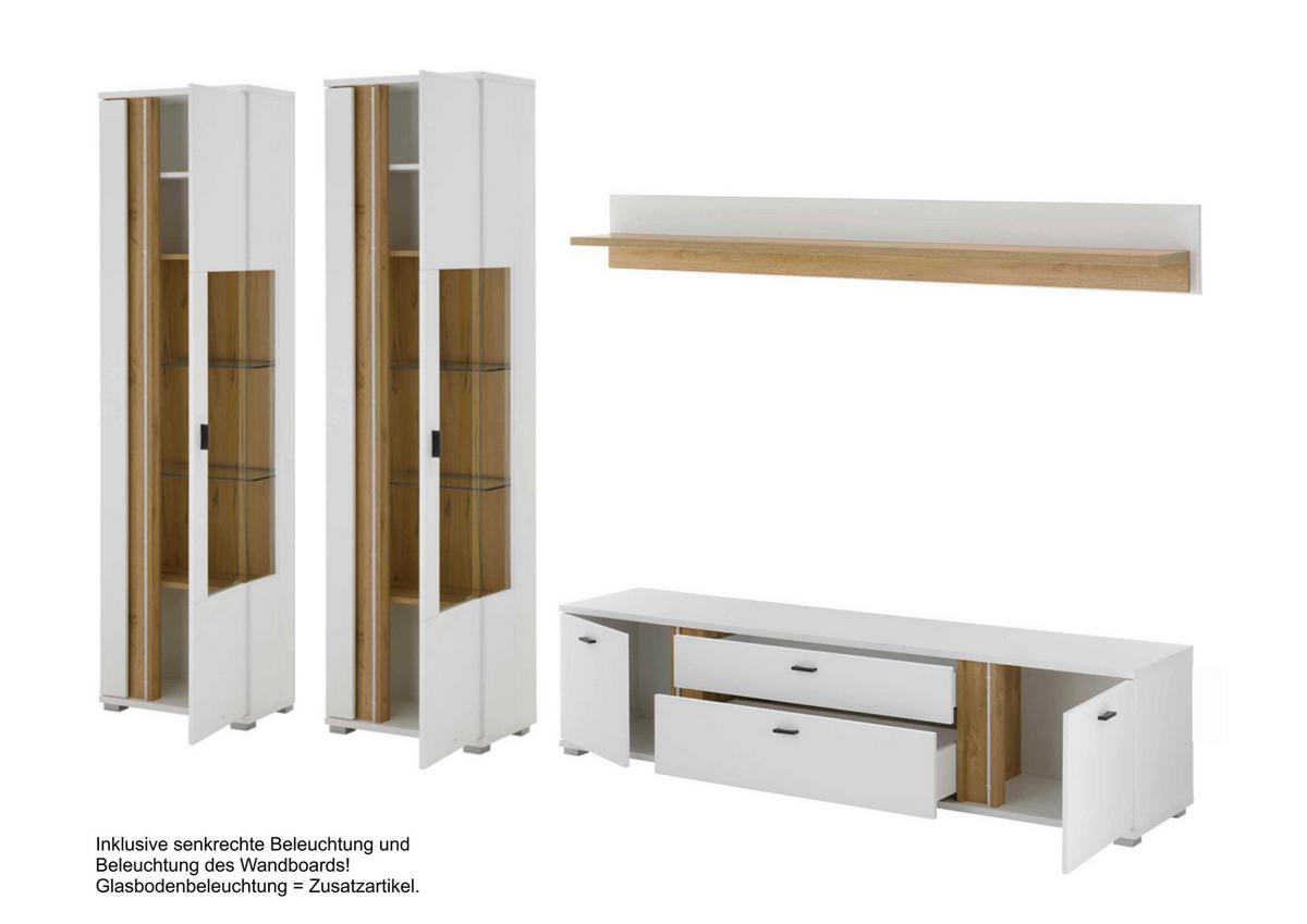 WOHNWAND LONG ISLAND - Eiche Wotan/Silberfarben, Design, Glas/Holzwerkstoff (330/200/42cm) - MID.YOU