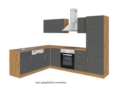 Eckküche Winkelblock mit Geräten ca. 210x270 cm Grau - Chromfarben/Anthrazit, MODERN, Holzwerkstoff/Metall (210/270cm) - Held