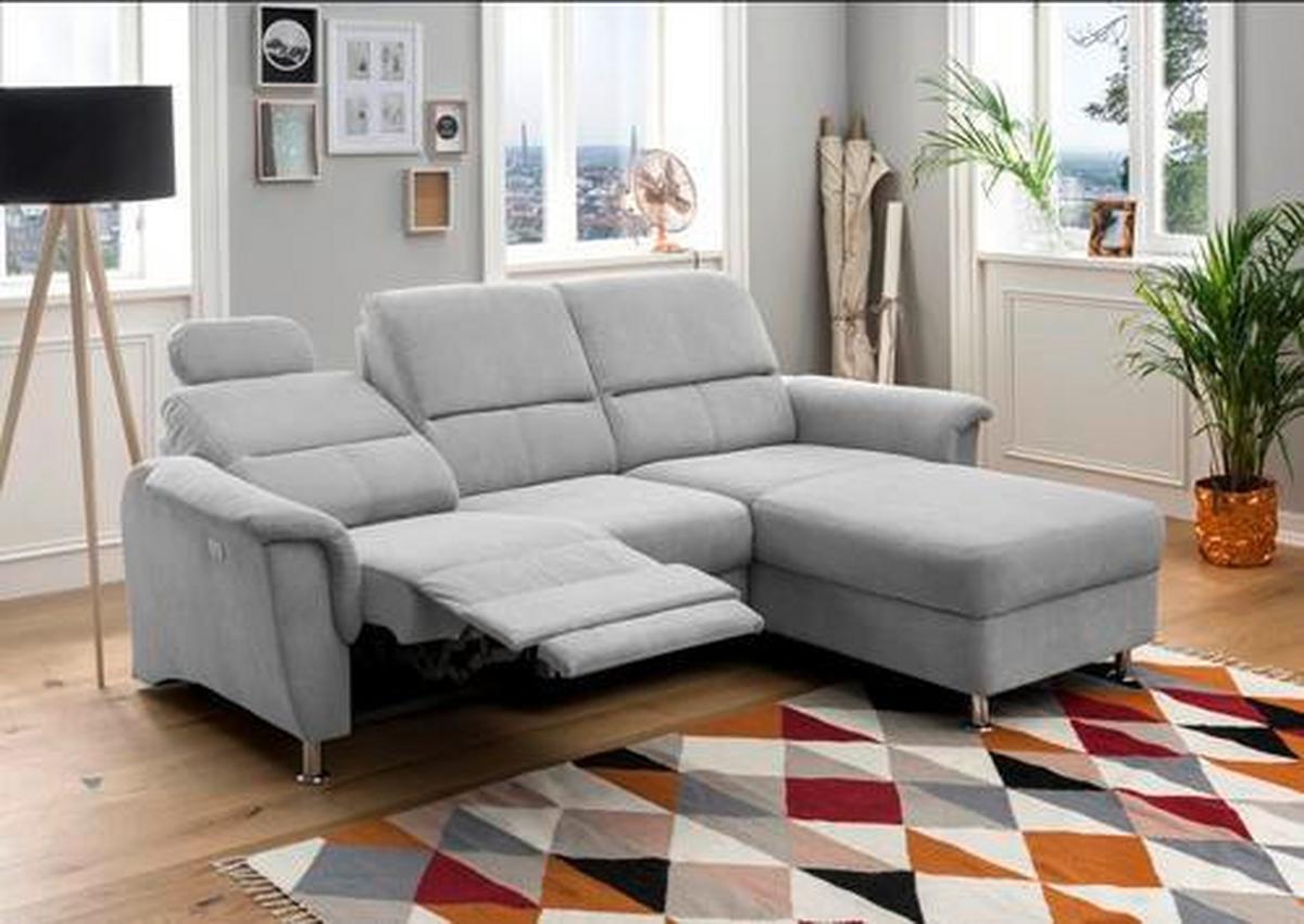 Ecksofa Parole Silberfarben USB Anschluss, Mikrof. - Chromfarben/Silberfarben, MODERN, Textil/Metall (231/165cm) - Livetastic