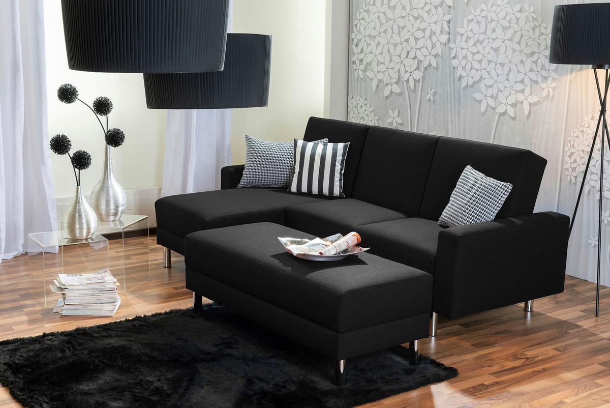 ECKSCHLAFSOFA JUST FASHION - Chromfarben/Schwarz, KONVENTIONELL, Textil/Metall (152/230cm) - Max Winzer
