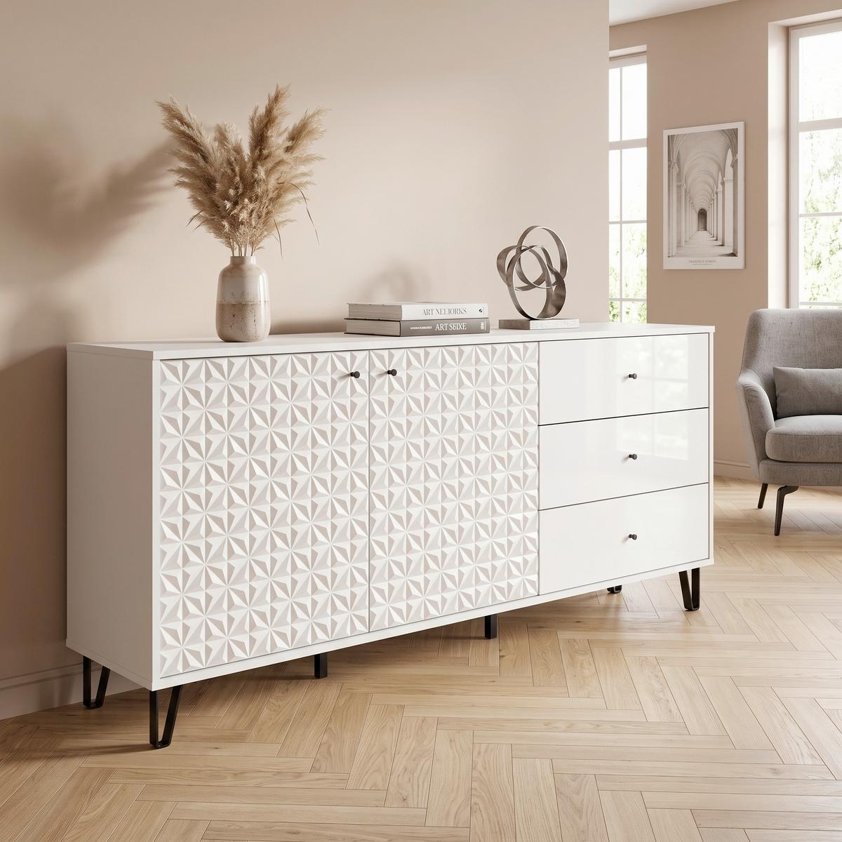 Sideboard Prisma Weiß hochglanz - Weiß Hochglanz/Schwarz, Design, Holzwerkstoff/Kunststoff (170/76/40cm) - Livetastic