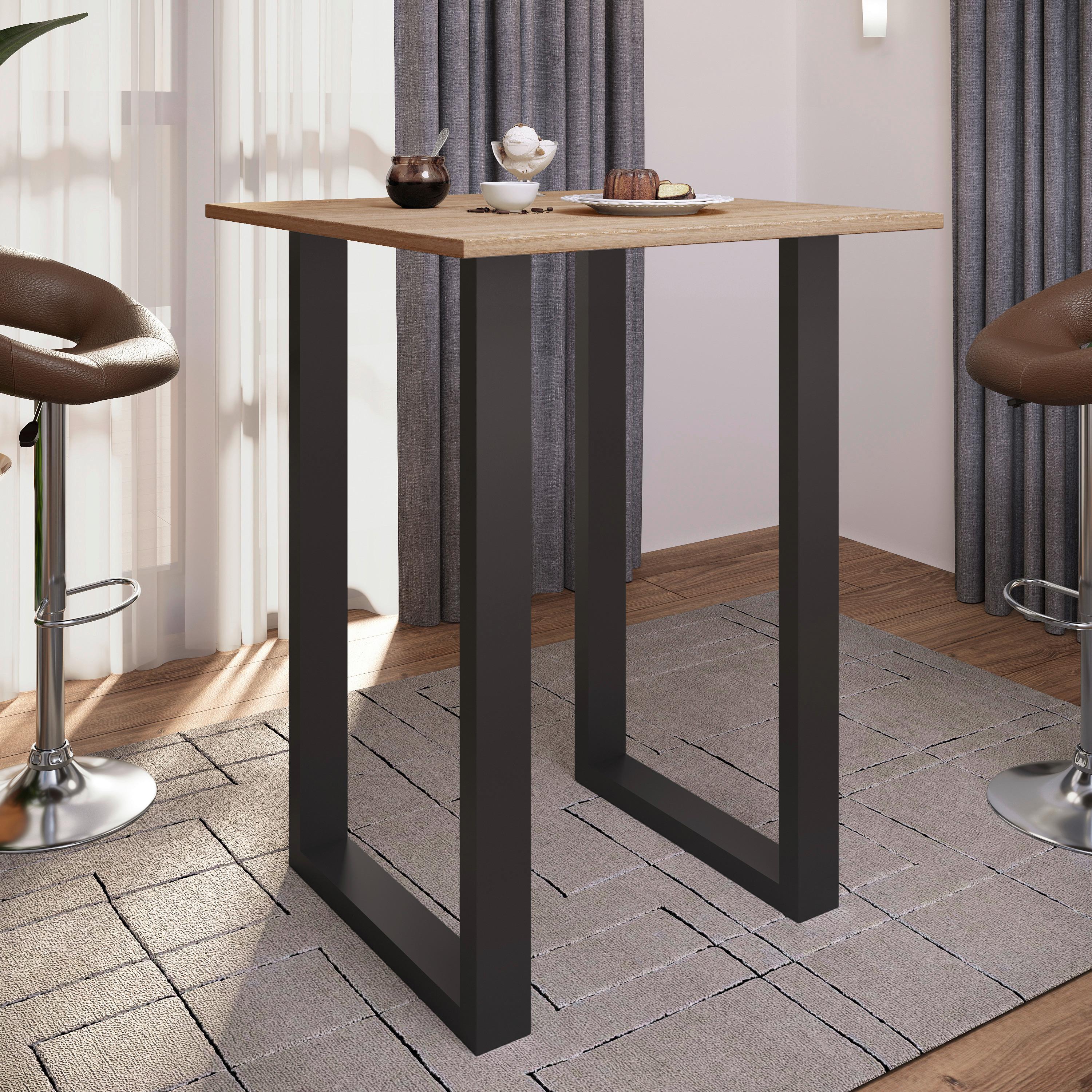 Bartisch XONA Schwarz/Eiche ca.80x102x80cm - Silberfarben/Schwarz, KONVENTIONELL, Holzwerkstoff/Metall (80/80/102cm)