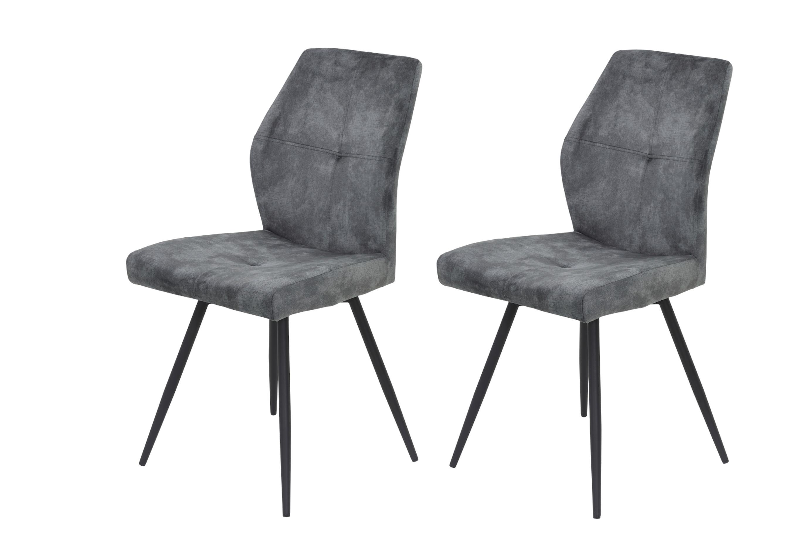 STUHL-SET ALLY S 2ER-SET - Anthrazit, MODERN, Textil/Metall (46/91/60cm) - MID.YOU