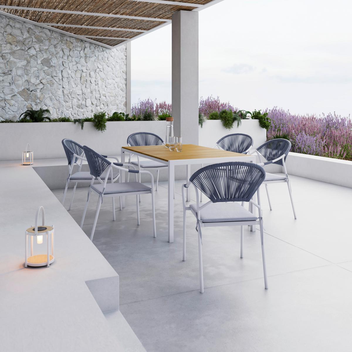 Gartengarnitur Carina Weiß/ Grau Metall/Polywood/Textilene - Dunkelgrau/Hellgrau, MODERN, Kunststoff/Textil (150/90/73cm) - Bessagi Garden