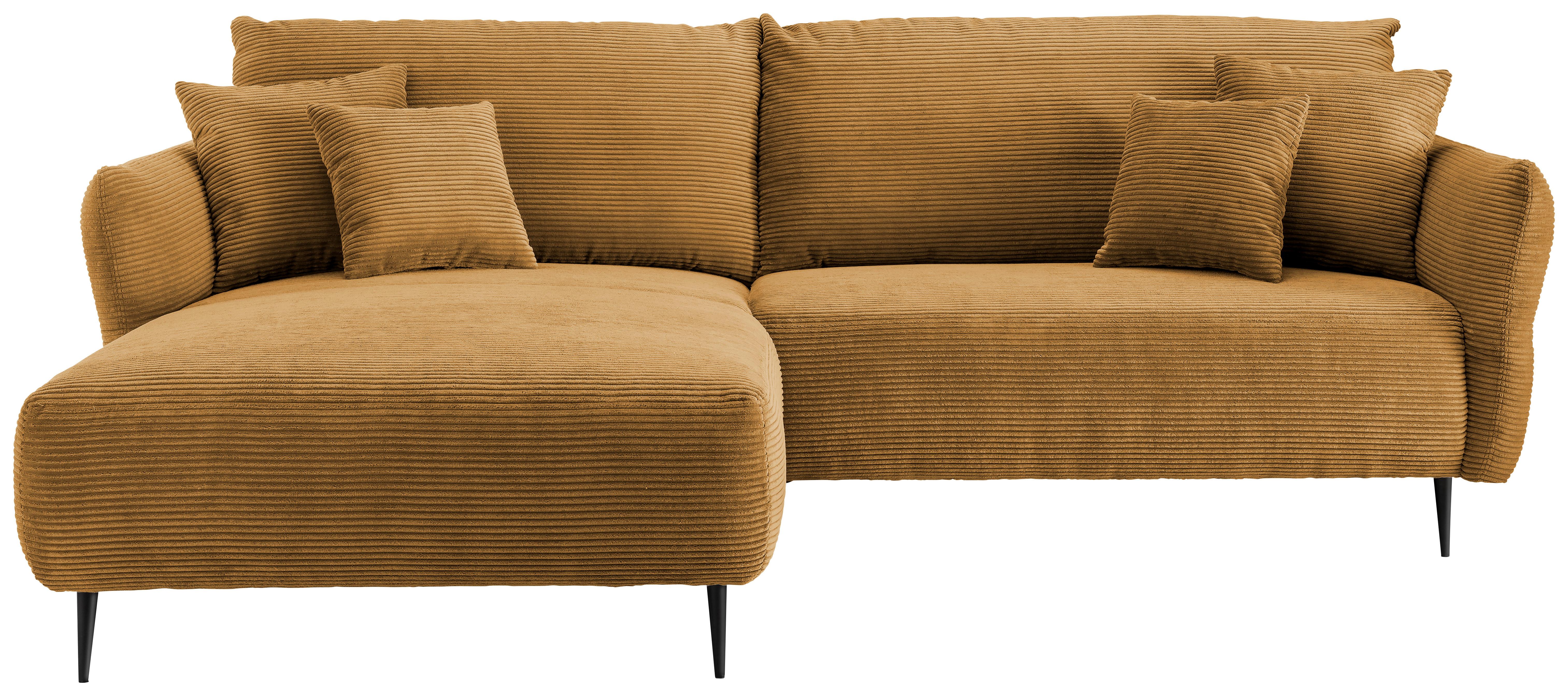 Wohnlandschaft Vanilla Goldfarben Cord - Goldfarben/Schwarz, Design, Textil/Metall (178/264-302cm) - Livetastic