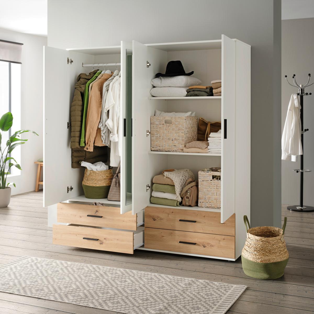 Kleiderschrank in Weiss/Eichefarben - Weiss/Schwarz, Konventionell, Holzwerkstoff/Kunststoff (168/188/52cm) - Mömax