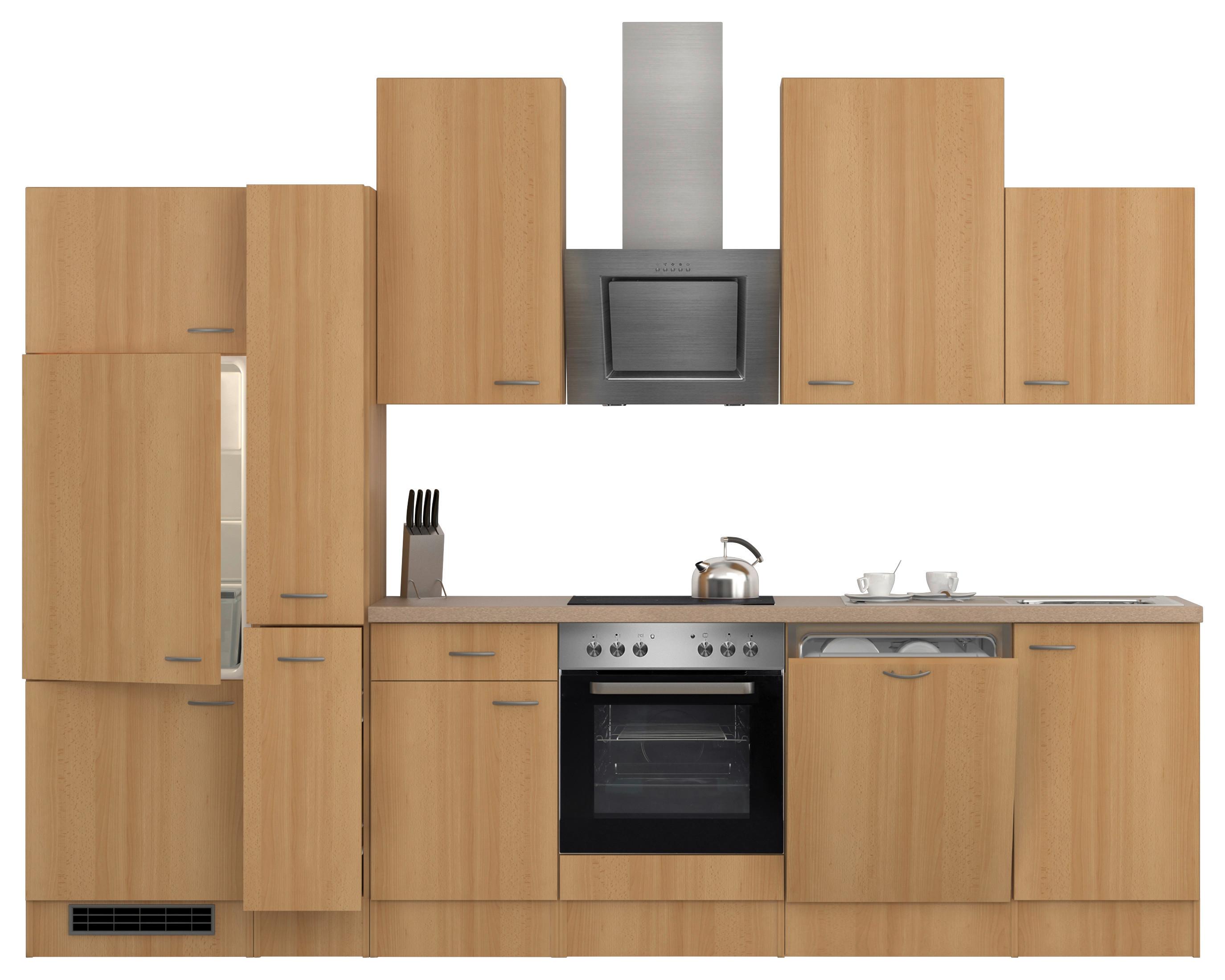 Kuhinjski Blok Z Aparati Nano, Barva Bukve - barve nerjavečega jekla/barve bukve, Moderno, umetna masa/leseni material (310cm) - FlexWell