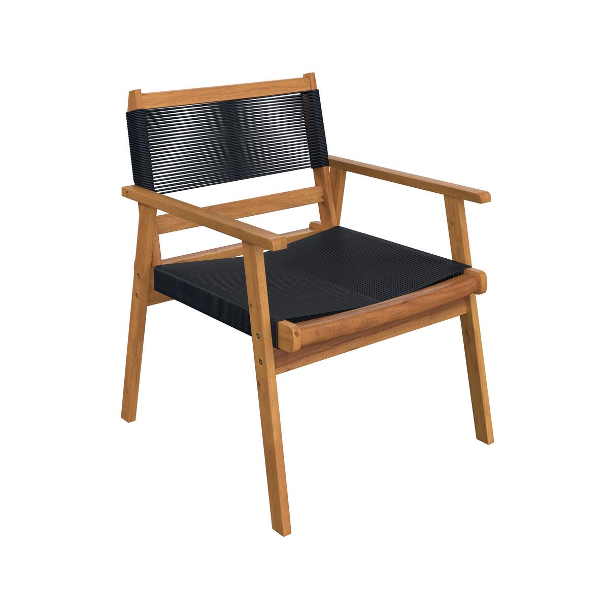 Loungegarnitur Enrica Schwarz/Akazie Rope - Schwarz/Akaziefarben, MODERN, Holz/Kunststoff (120/84/70cm) - Bessagi Garden
