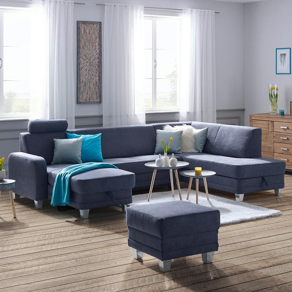 Wohnlandschaft Messina in Dunkelgrau - Chromfarben/Dunkelgrau, MODERN, Kunststoff/Textil (165/296/198cm) - Mömax