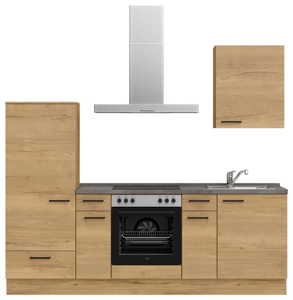 Küchenblock Structura Low m. Geräten Eiche - Schieferfarben/Eichefarben, MODERN, Holzwerkstoff/Metall (240cm) - Nobilia