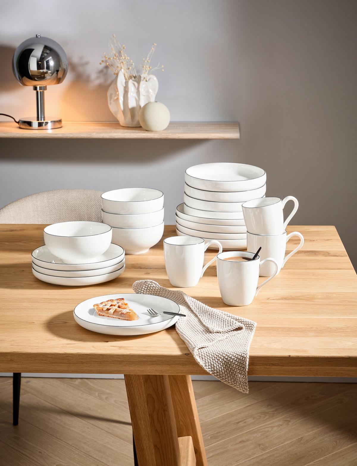 SERWIS OBIADOWO-ŚNIADANIOWY OSLO - czarny/biały, Design, ceramika - Novel