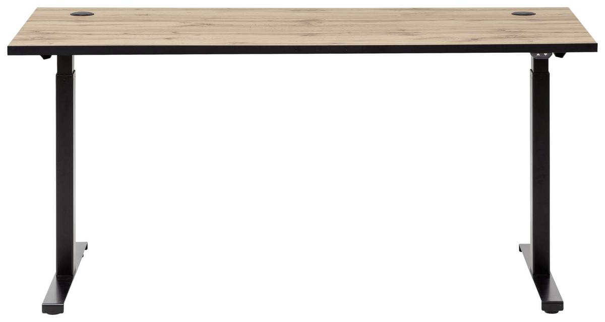 Schreibtisch Serie 2000 ca 160x75 cm Eiche - Eichefarben/Schwarz, KONVENTIONELL, Holzwerkstoff/Metall (160/70,5-117/75cm) - MID.YOU