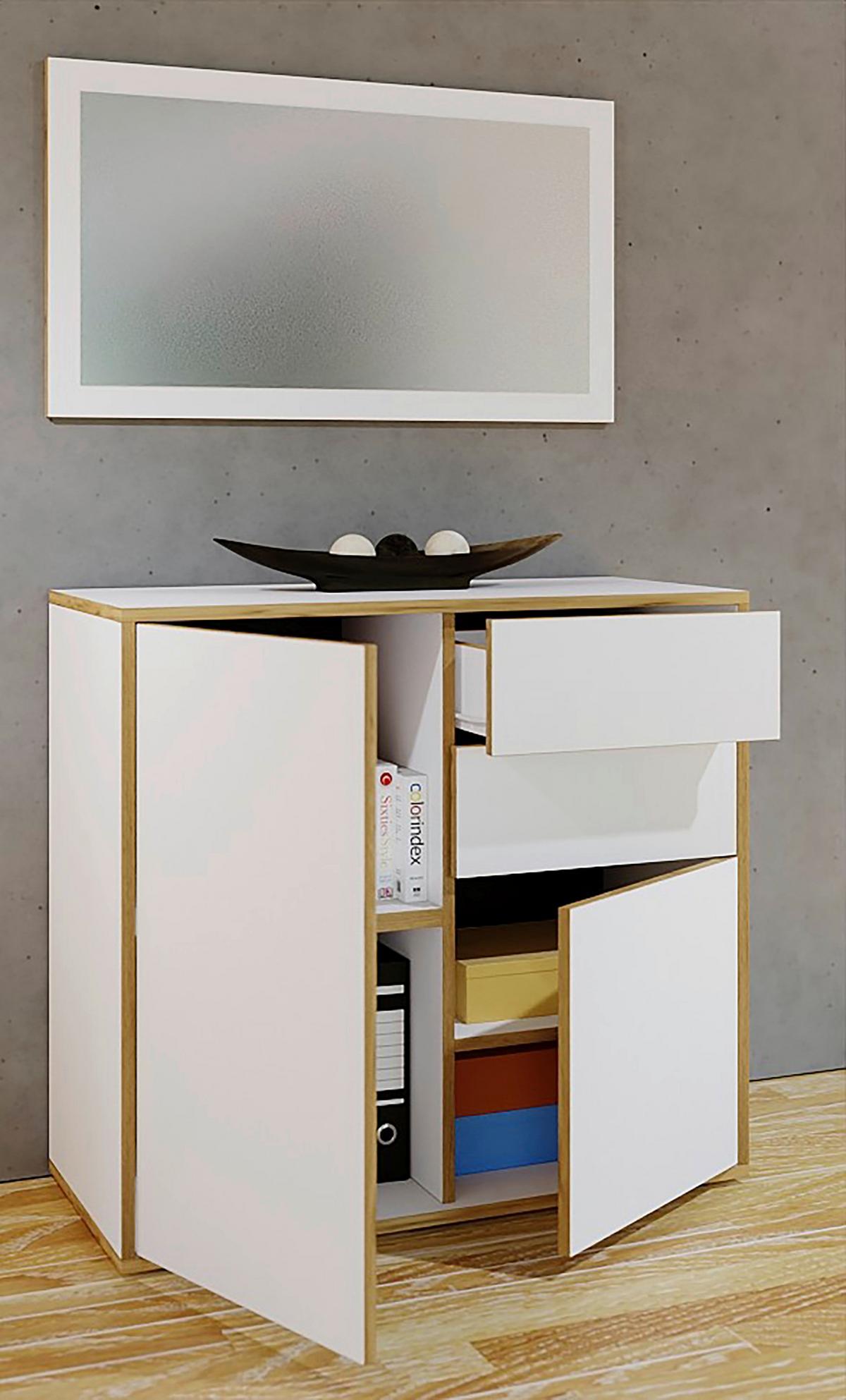 BADEZIMMER 3-TLG. WASCHPLATZ "BITILA 80" - Honigeiche/Weiss, Modern, Glas/Keramik (80cm) - MID.YOU