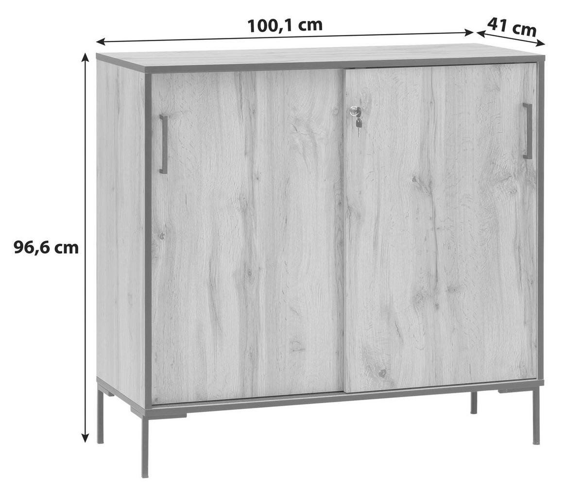 Kommode "Serie 2000" , eiche - Eichefarben/Schwarz, KONVENTIONELL, Holzwerkstoff/Metall (100,1/96,6/41cm) - MID.YOU