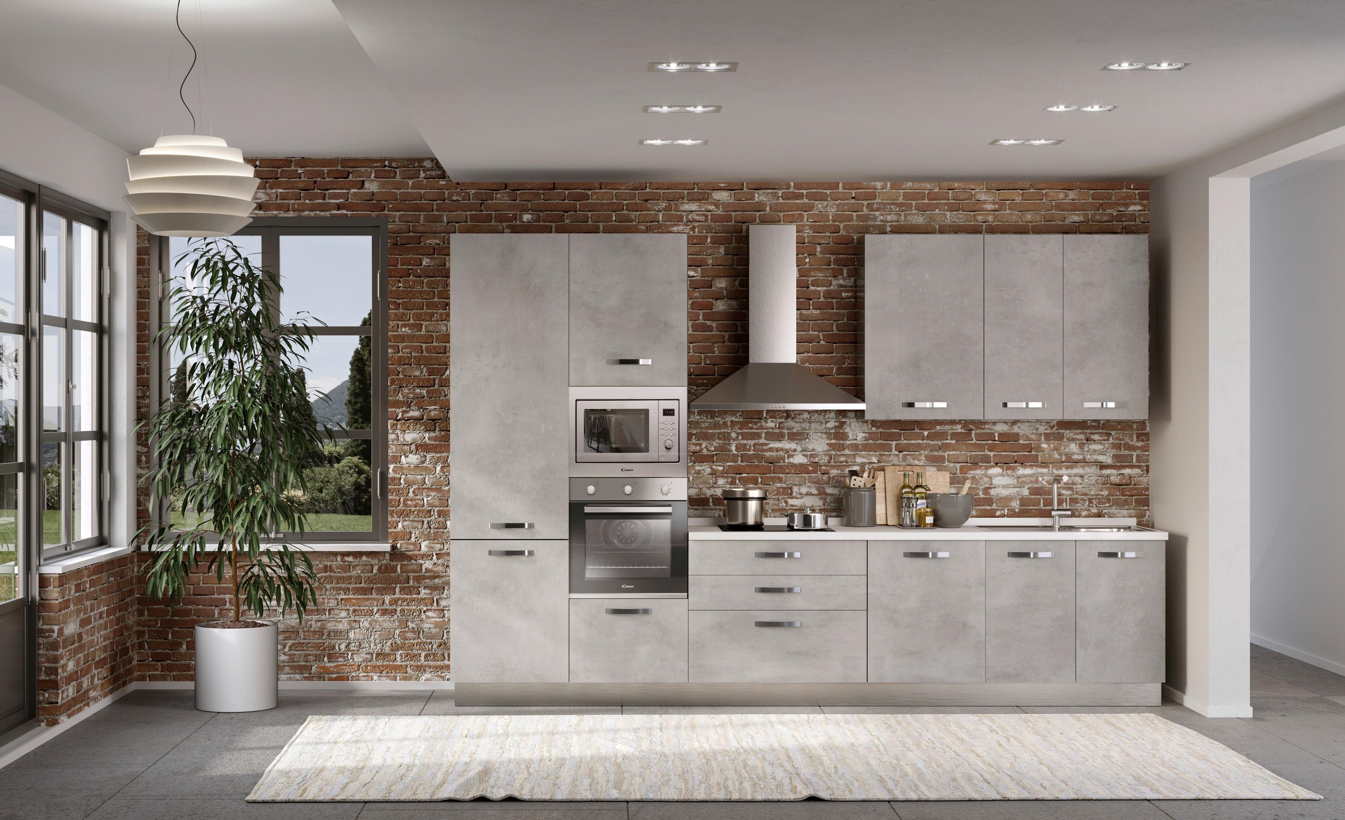 Blok Kuhinja S Aparatima Cemento - siva/boje aluminija, Moderno, drvni materijal/metal (360/240/60cm) - Mömax