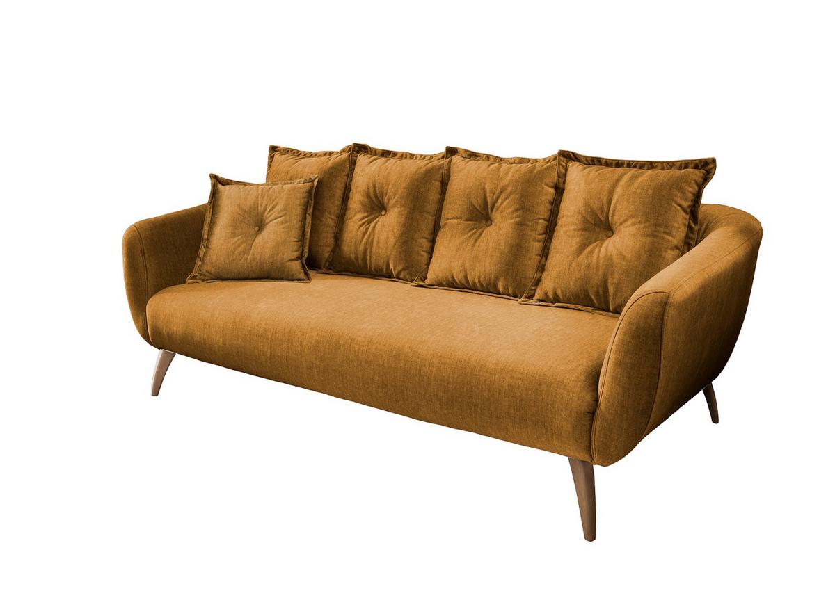 3-Sitzer-Sofa Baggio Gelb Velours - Gelb/Buchefarben, MODERN, Holz/Textil (236/94/103cm) - Livetastic