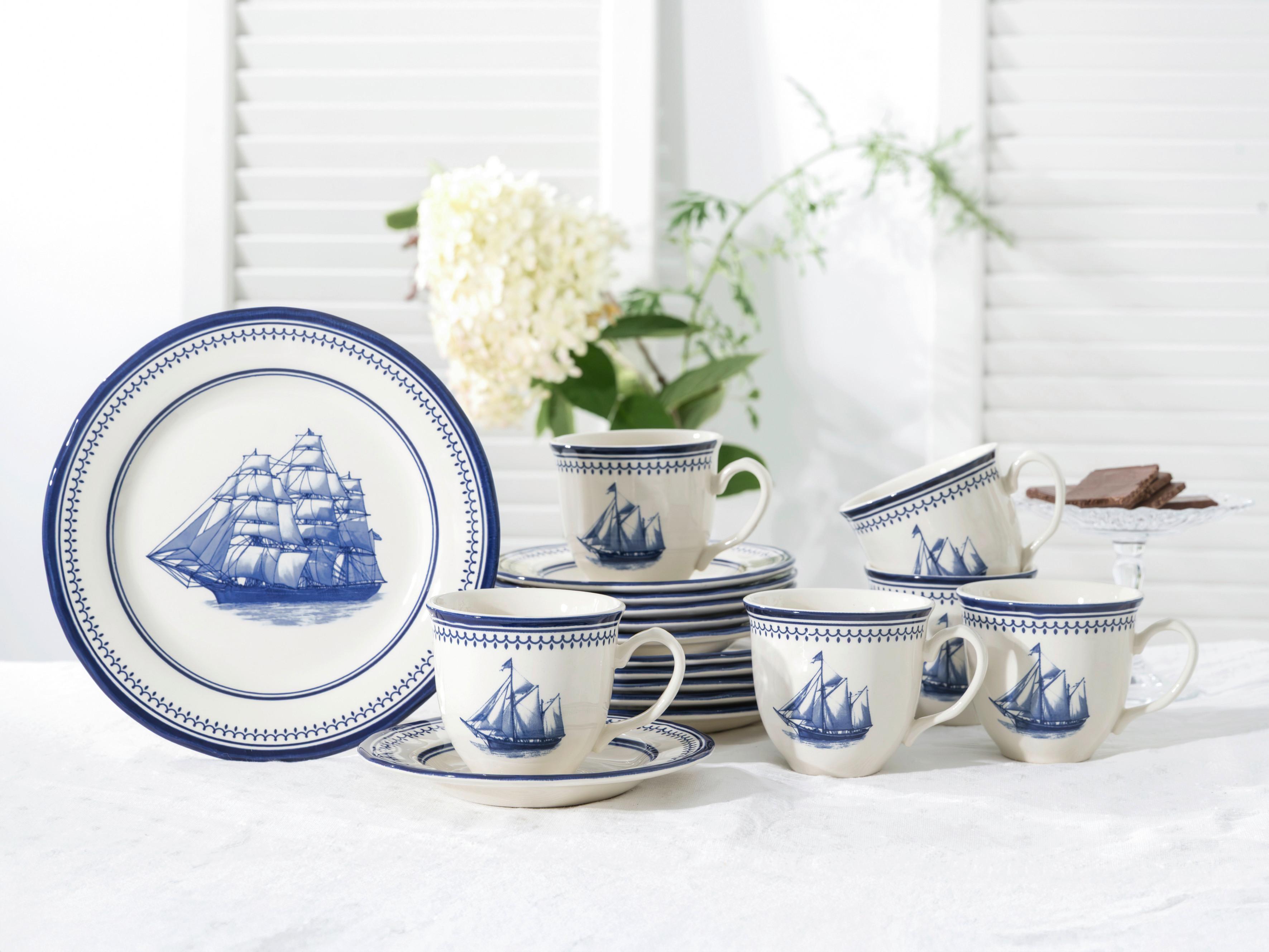 Kavni Servis Sailing Ship, 18-Delni Set - modra/bela, Basics, keramika - Creatable