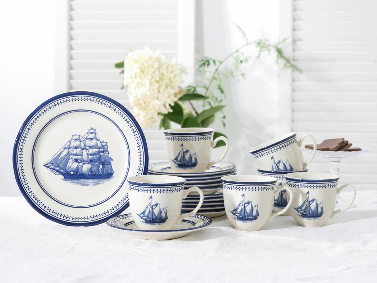 Kavni Servis Sailing Ship, 18-Delni Set - modra/bela, Basics, keramika - Creatable