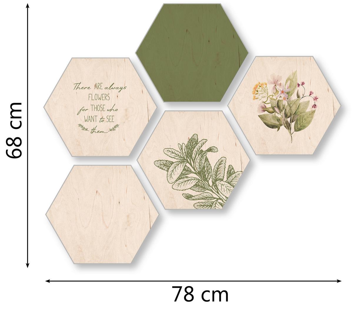 Bild Hexagon, 5er Set - Hellgrün/Grün, Holz (30/25cm) - Modern Living