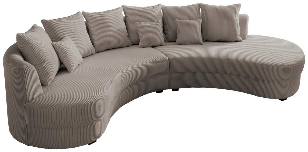 Wohnlandschaft Limoncello grau-braun Cord - Graubraun/Schwarz, Design, Kunststoff/Textil (300/160cm) - Livetastic