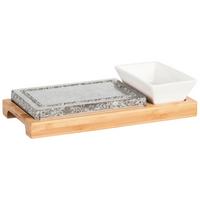 Heißer Stein-Warmhalteplatte aus Granit, 4-teilig - Schwarz/Braun, Basics, Holz/Keramik (27,5/13/2,5cm) - Mäser