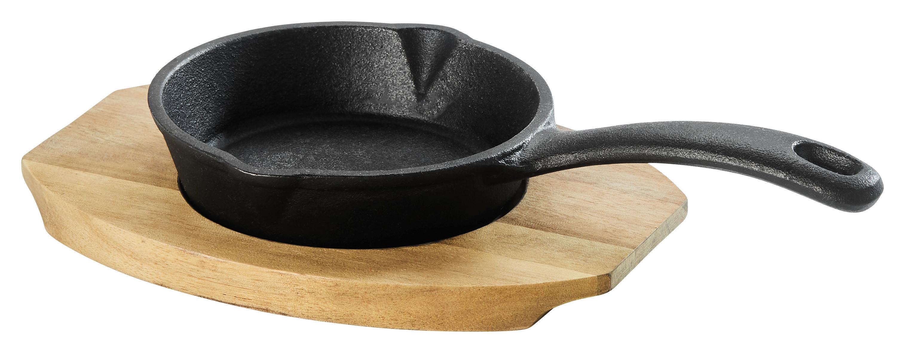 Servierpfanne Gourmet mit Brett aus Akazie - Schwarz/Naturfarben, KONVENTIONELL, Holz/Metall (22,5/14/4,5cm) - Mömax