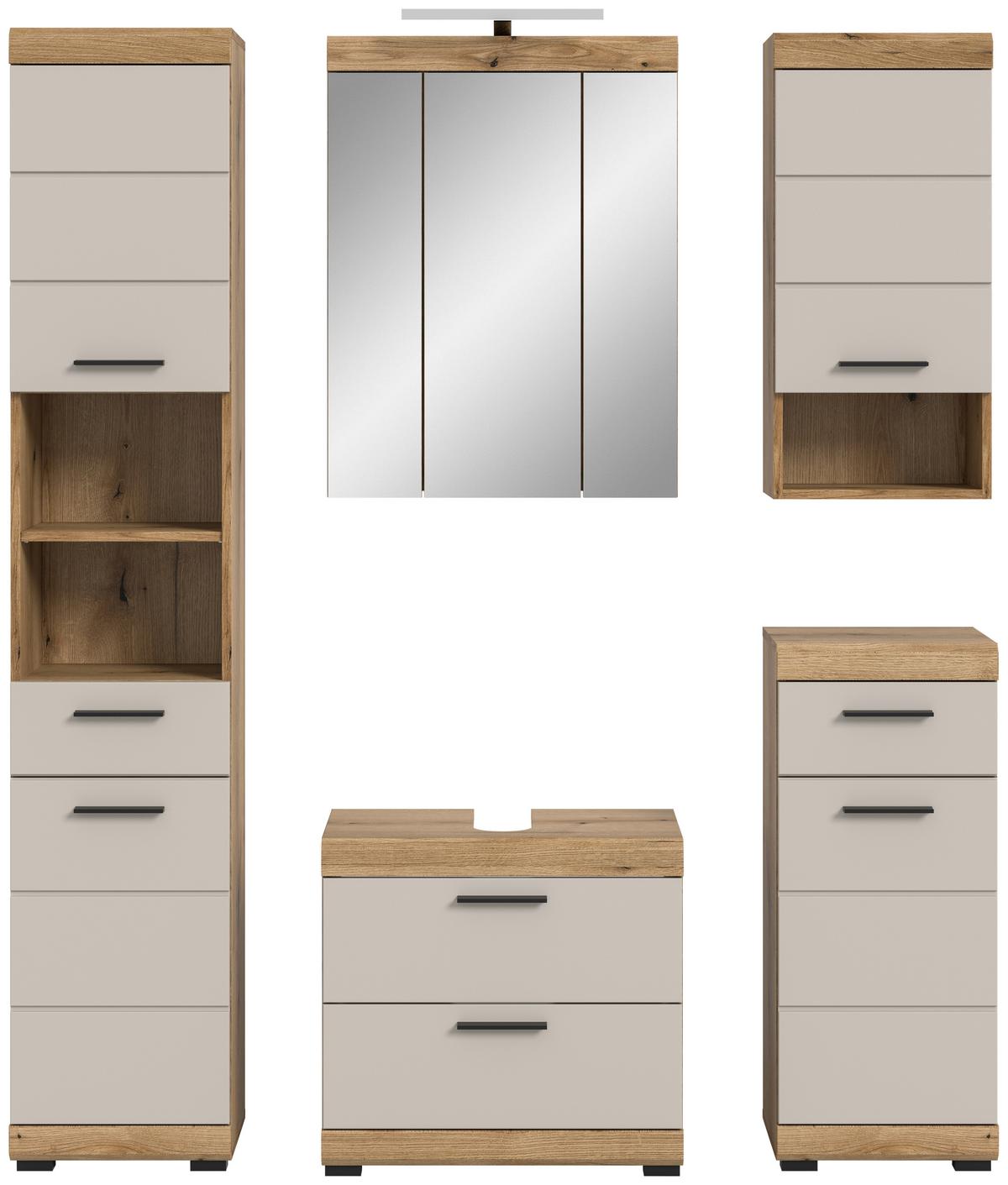 Badezimmer Scout 5-tlg. mit LED ca. 134 cm Kaschmir - Kaschmir/Schwarz, MODERN, Glas/Holzwerkstoff (134cm) - MID.YOU
