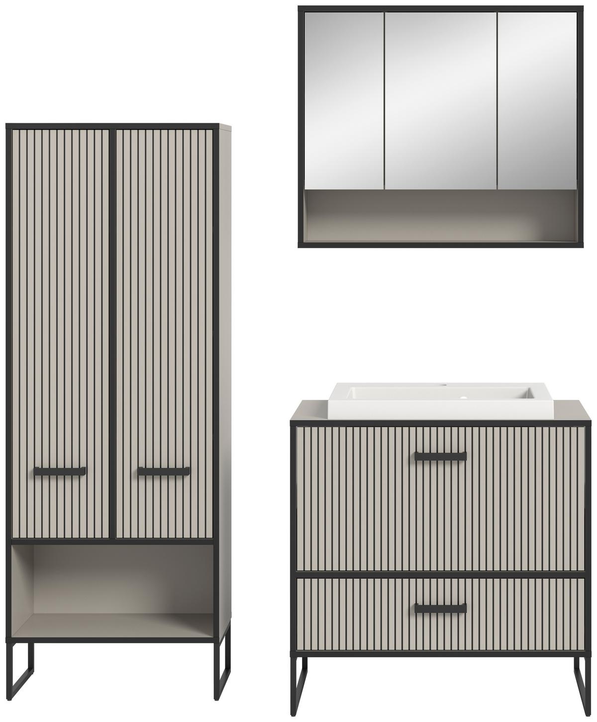 Badezimmer BAGNO 3-teilig ca. 142 cm Kaschmir - Kaschmir/Schwarz, MODERN, Holzwerkstoff/Metall (142cm) - MID.YOU