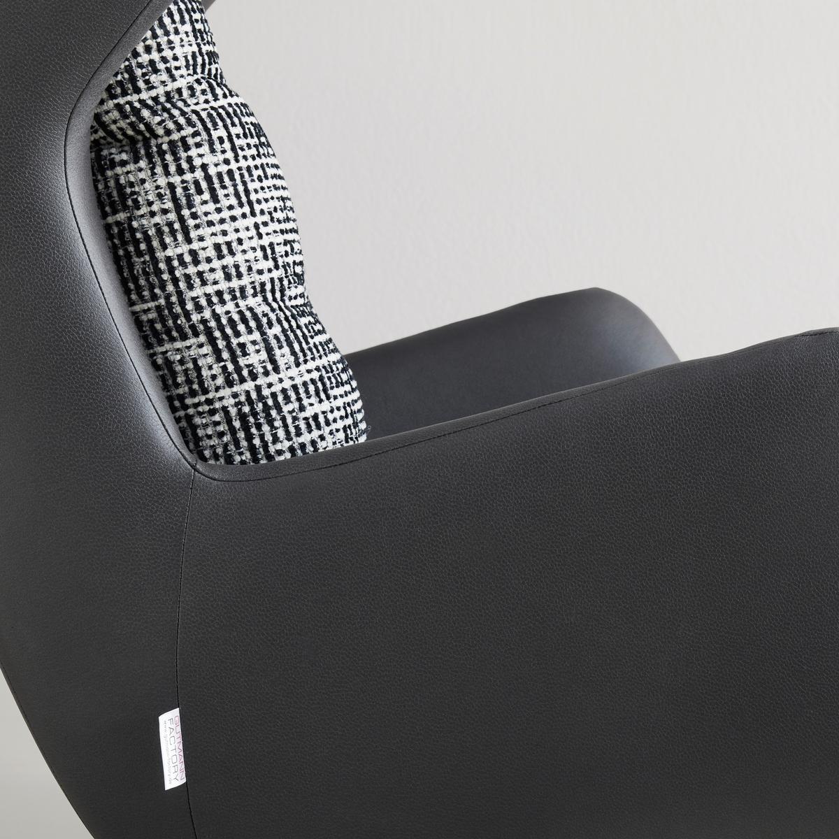 Ohrensessel Somy Chenille/Lederlook - Schwarz/Weiß, MODERN, Textil/Metall (75/111/83cm) - Premium Living