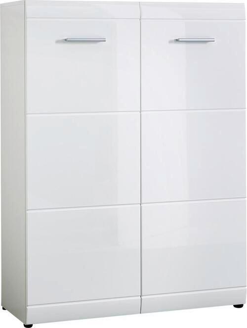 SZAFKA NA BUTY ADANA - kolor srebrny/biały, Design, materiał drewnopochodny/tworzywo sztuczne (89,1/119,4/35,7cm) - Carryhome