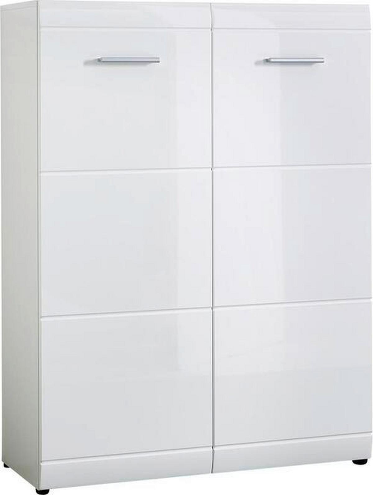 SZAFKA NA BUTY ADANA - kolor srebrny/biały, Design, materiał drewnopochodny/tworzywo sztuczne (89,1/119,4/35,7cm) - Carryhome