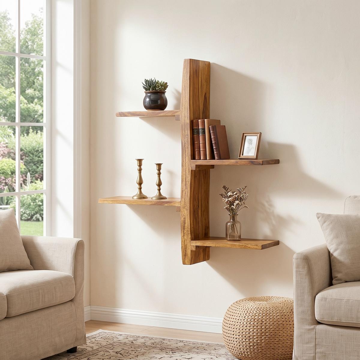Etajeră De Perete Wohnling - culoare lemn sheesham, Modern, lemn (58/60/15cm) - MID.YOU