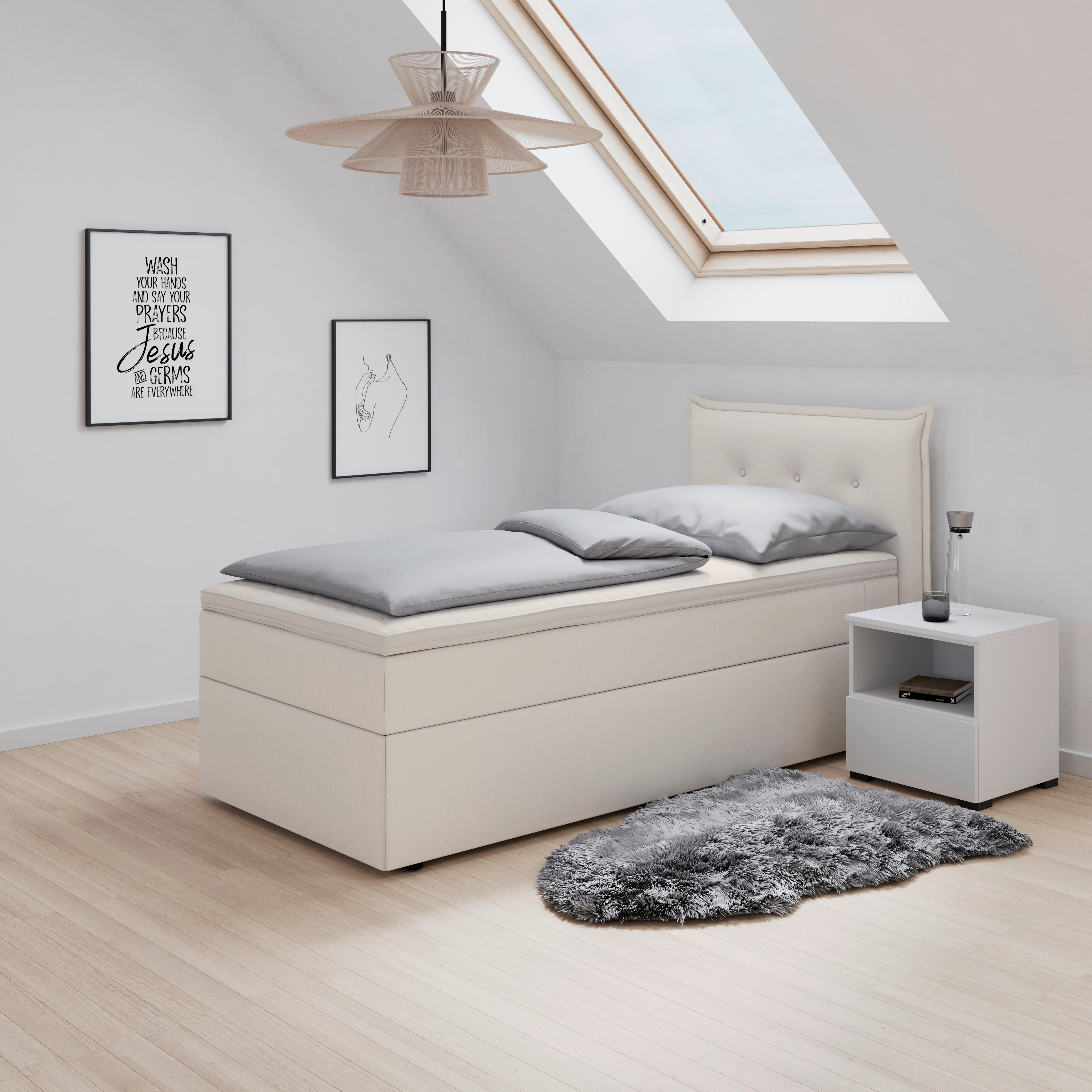 Boxbett Polo ca. 90x200 cm Creme mit Topper - Creme/Schwarz, MODERN, Holz/Kunststoff (90/200cm) - Bessagi Home