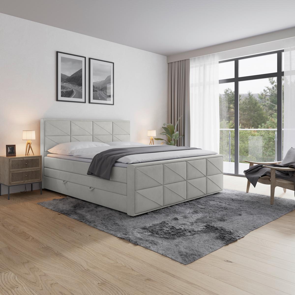 Boxspringbett Helsinki ca. 180x200 cm Hellgrau - Hellgrau/Schwarz, MODERN, Karton/Holzwerkstoff (180/200cm) - MID.YOU