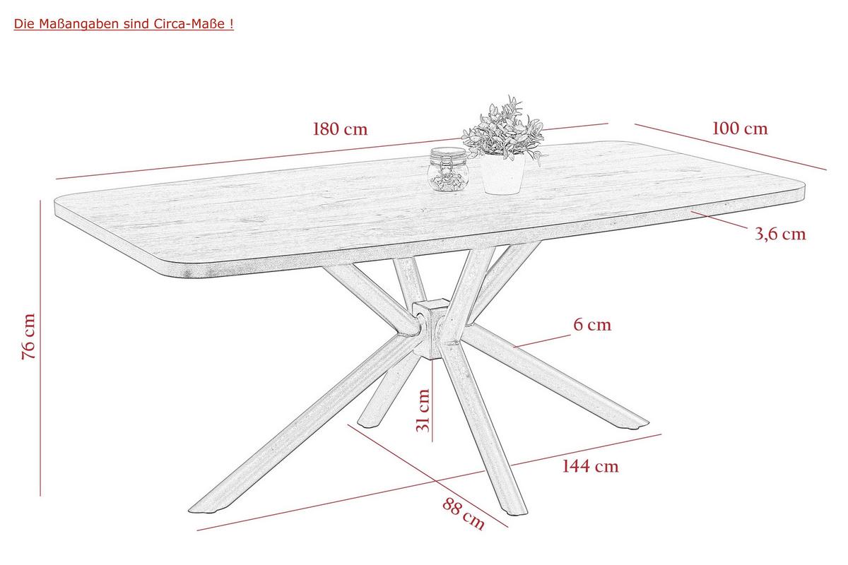 ESSTISCH JANA II T - Schwarz, MODERN, Holzwerkstoff/Metall (180/76/100cm) - P & B