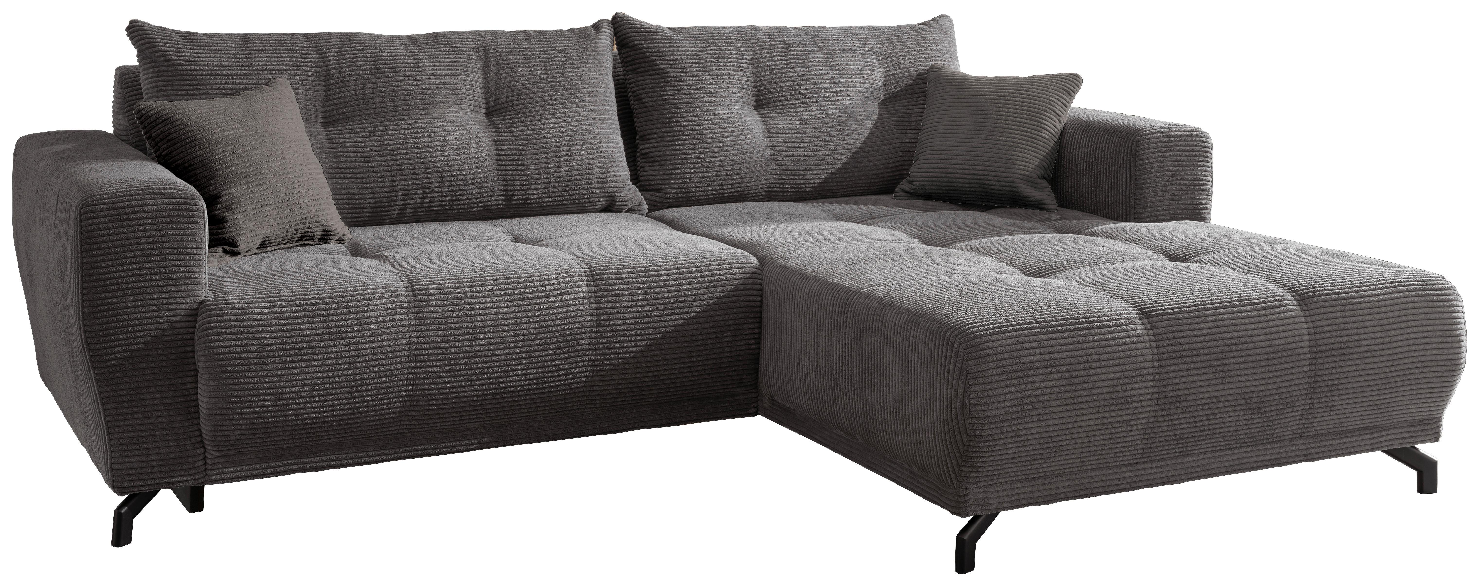 Wohnlandschaft Restato Grau Cord - Schwarz/Grau, MODERN, Holz/Textil (246/177cm) - MID.YOU