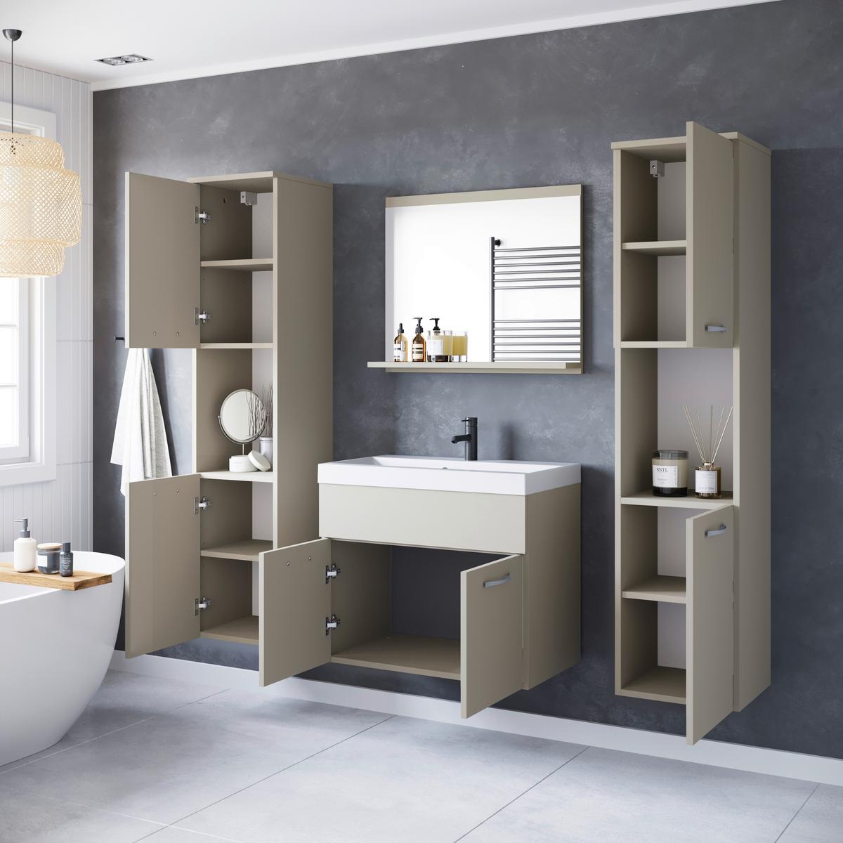 Badmöbel-Set 5-tlg. Montreal XL ca. 120 cm Kaschmir - Kaschmir/Beige, LIFESTYLE, Keramik/Holzwerkstoff (120,4/132,8/35cm) - P & B