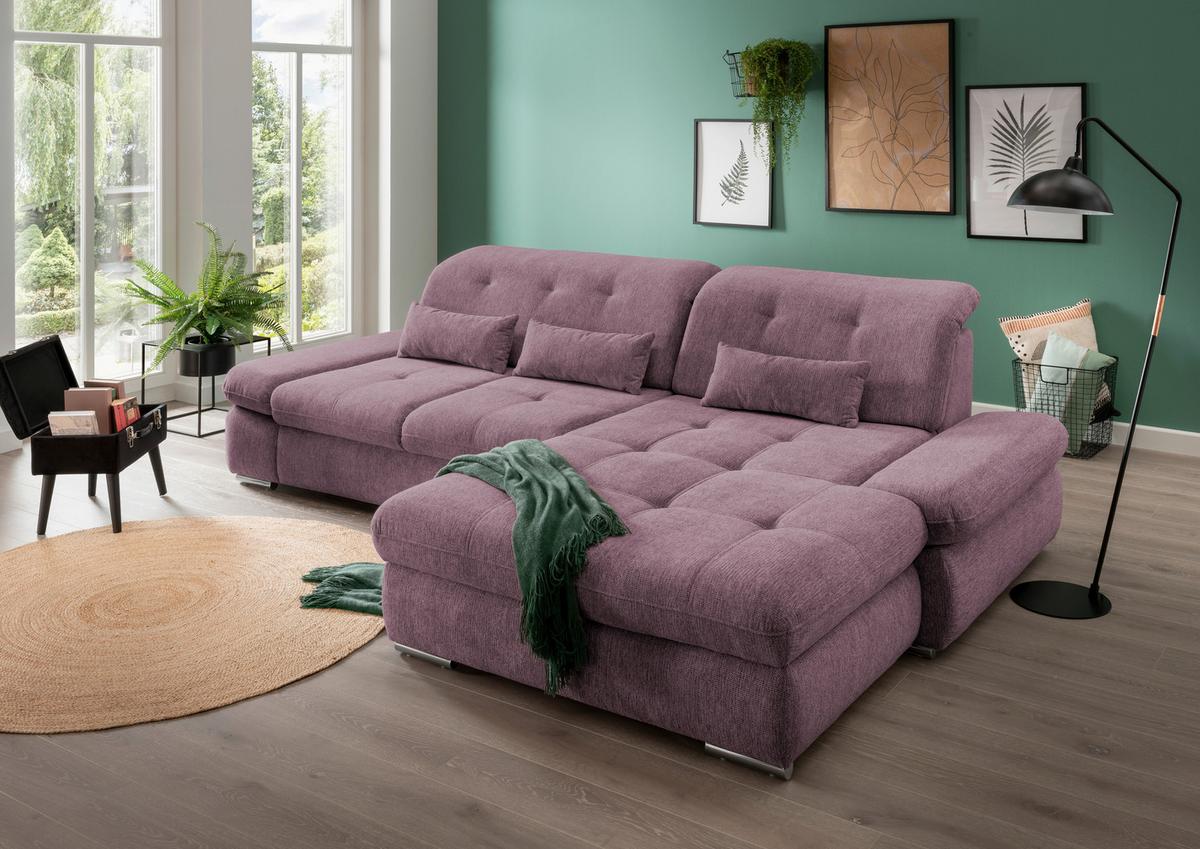 Wohnlandschaft Dalida Brombeere Chenille - Chromfarben/Brombeere, Design, Textil/Metall (300/196cm) - Livetastic