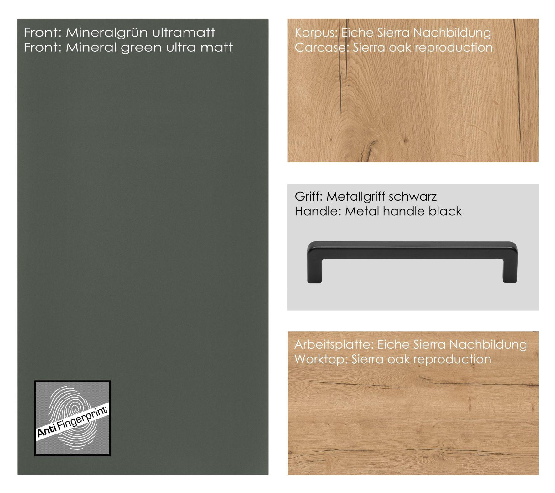 Küchenblock Touch Low m. Geräten Dunkelgrün - Dunkelgrün/Eichefarben, MODERN, Holzwerkstoff/Metall (360cm) - Nobilia