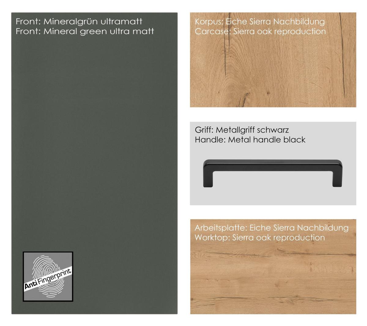 Küchenblock Easytouch m. Geräten Dunkelgrün - Dunkelgrün/Eichefarben, MODERN, Holzwerkstoff/Metall (180cm) - Nobilia